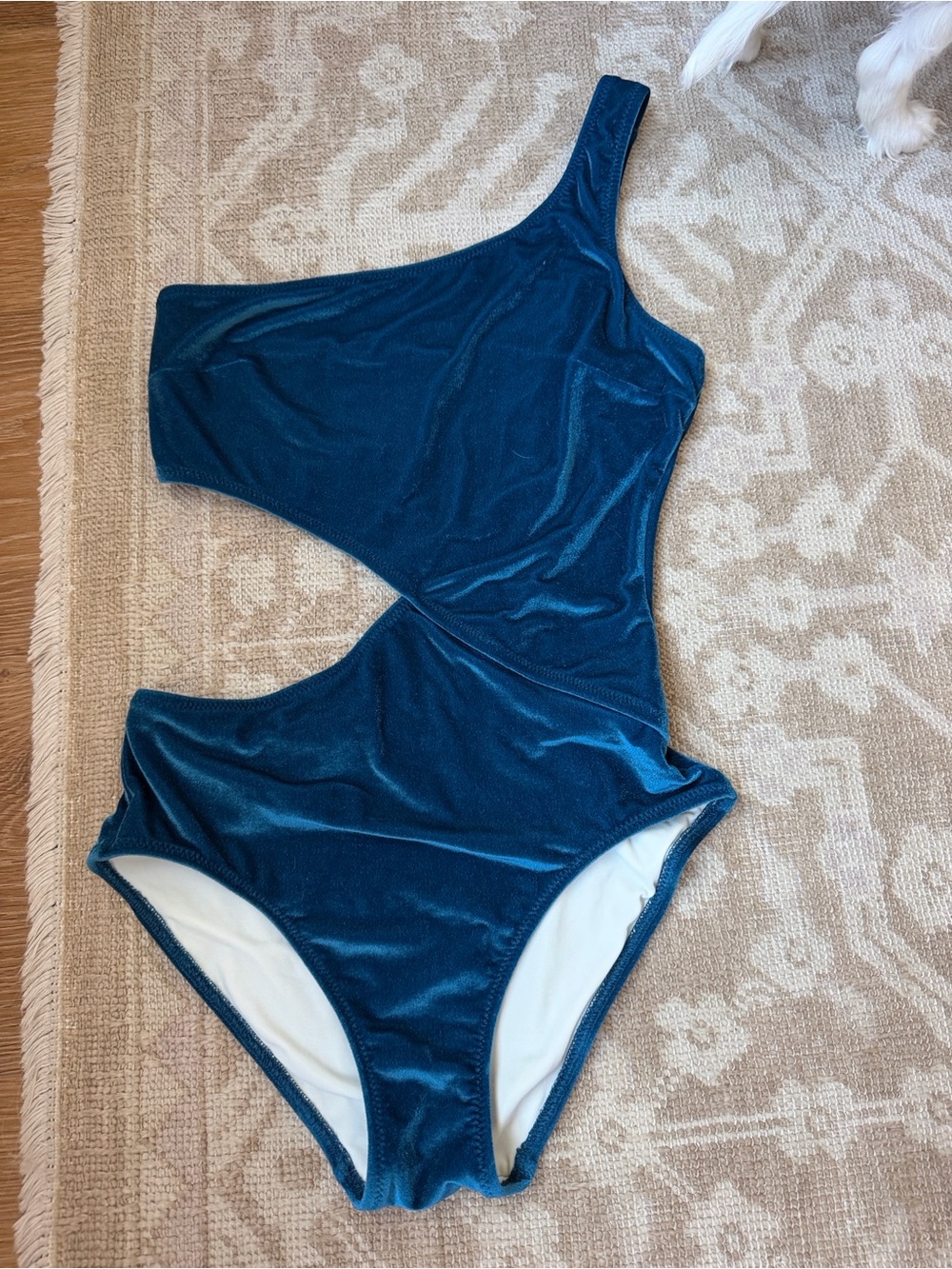 One-Shoulder Teal Velvet Cutout Swimsuit